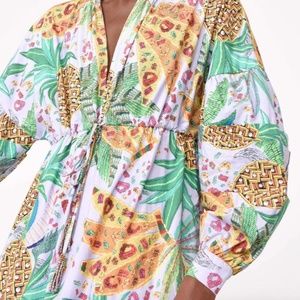 FARM RIO XS midi long sleeve pineapple print dress - NWOT